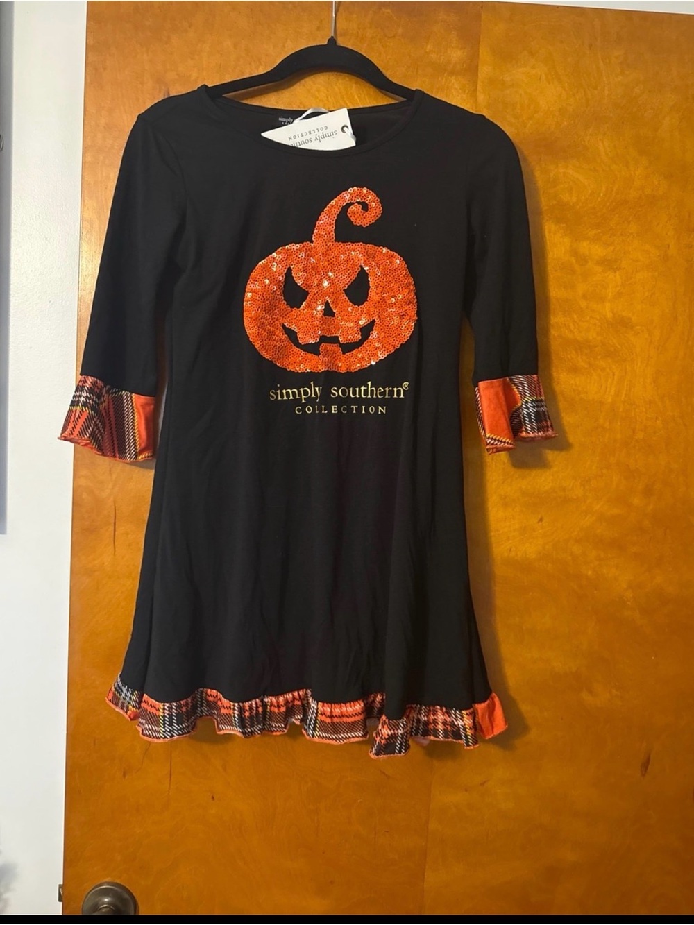 Simply Southern Black & Orange Sequin Pumpkin Dress
